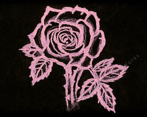 An affordable art print.  10x8 or11x8.5 (landscape) Mauve pink rose print of chalk drawing on black background. No borders.  Printed on 70# matte card stock paper with no border.  Or, choose the high quality 10x8 option, printed on #100 matte card paper.