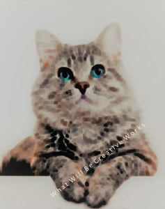 8x10 Digital art print of our favorite blue-eyed cat. Prints in soft tones, perfect for framing or posting in a work cubical where this vigilant cat will remind you to keep your eyes and ears open.