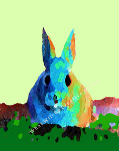 Download and print out this art print of a bunny in psychodelic colors, as an Easter decoration or just because you like bunnies and color!   Original picture size is 8"x10", but easily prints as a full 8-1/2"x11" picture.  Jpg file format, 250 dpi.  Watermark is not on the download file.  Artist: D.C. Bowers.