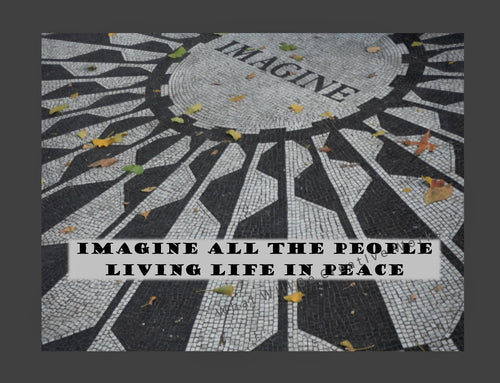 An affordable photo art print. 8x10 (landscape) Imagine, John Lennon; photo of NYC Strawberry Fields street tiles and inspirational John Lennon quote,  