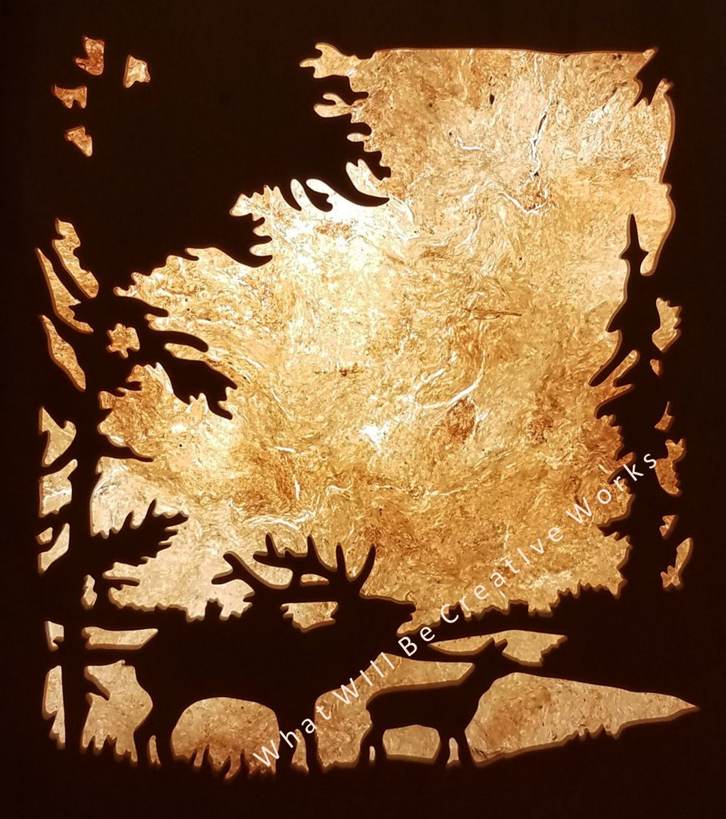 Dark brown and gold colors, this faux painting was re-crafted from a photo of a lampshade at Old Faithful in at Yellowstone National Park.  It is in 8