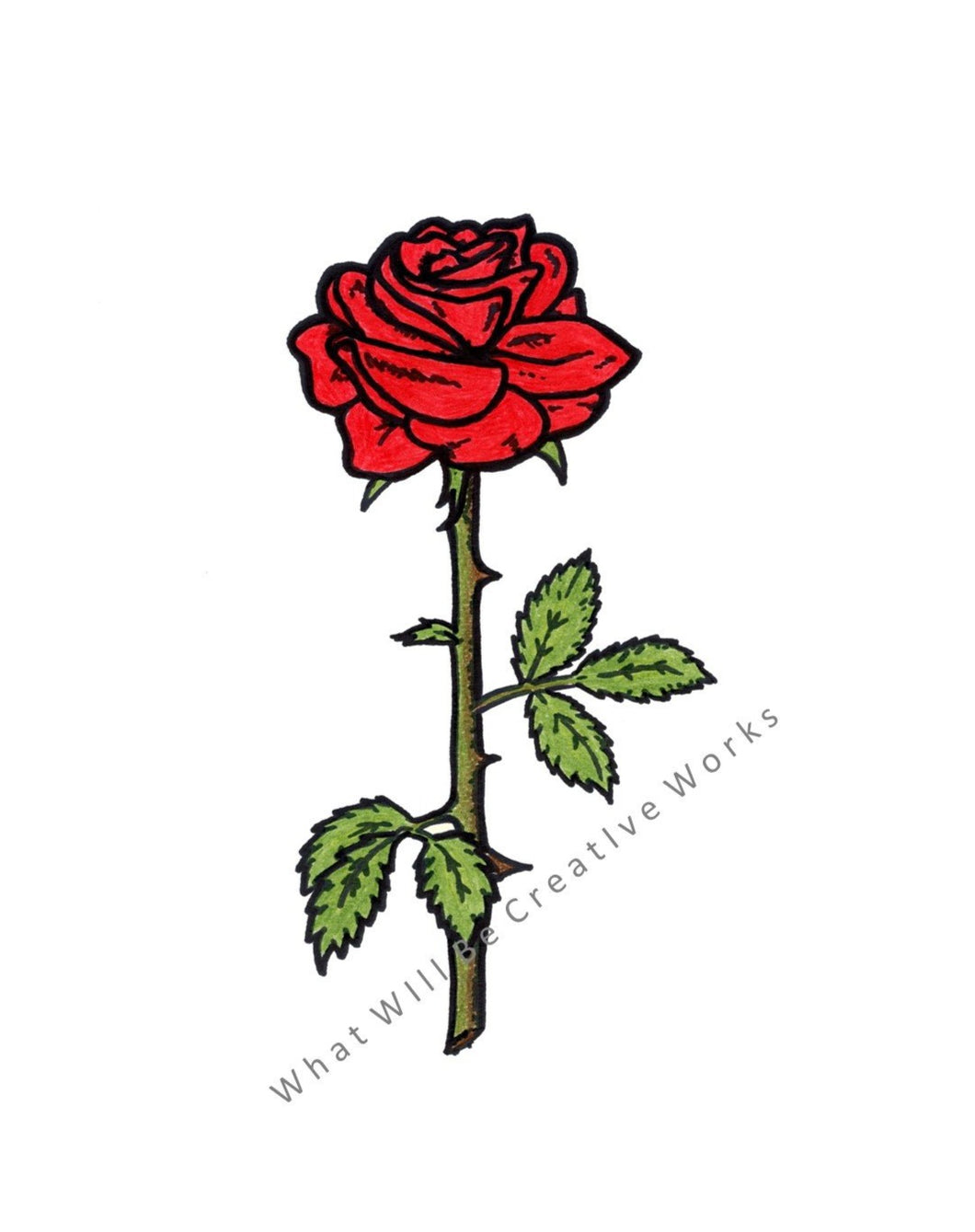 Simply elegant red rose 8x10 art print, white background.  High quality, ready for framing.