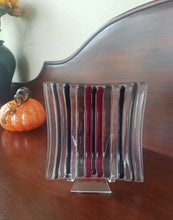 Load image into Gallery viewer, This decorative plate has dark stripes molded with clear glass.
