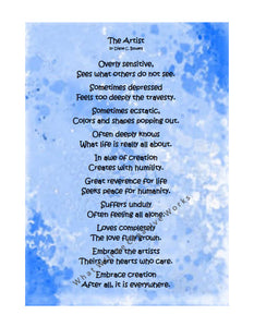 The Artist, an inspirational poem on a beautiful blue background